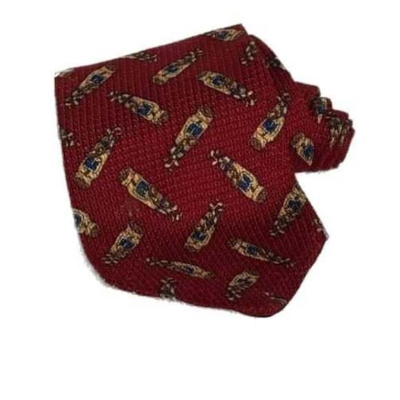 Wembley Red Christmas Tie with Gold Instruments and Green Bows - Picture 6 of 6